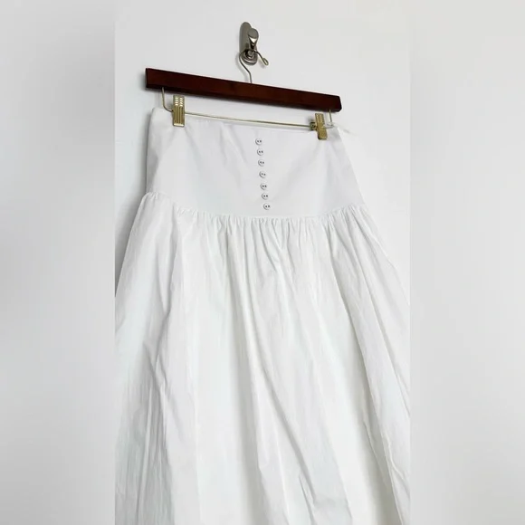 WEWOREWHAT Drop Waist Maxi Skirt White Cotton Poplin Smocked Back Size Small NWT - Picture 6 of 14